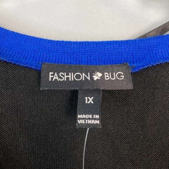 Fashion Bug Colorblock Knit Surplice Style Sweater Dress Plus Size 1X Black Blue - Picture 8 of 12